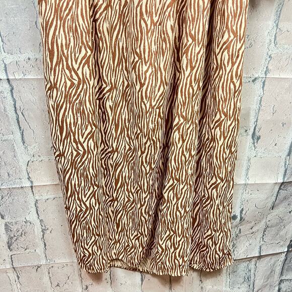 River Island Womens 100% Viscose Size 10 Brown Animal Print Shirred Midi Dress - Picture 10 of 13